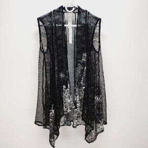 Chicos Easywear Black White Mesh Vest SZ 0 Printed Design Womens Layering Piece